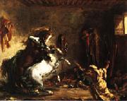 Arabian Horses Fighting in a Stable, Eugene Delacroix